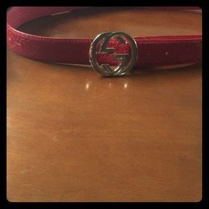 Authentic red Gucci belt with gold buckle